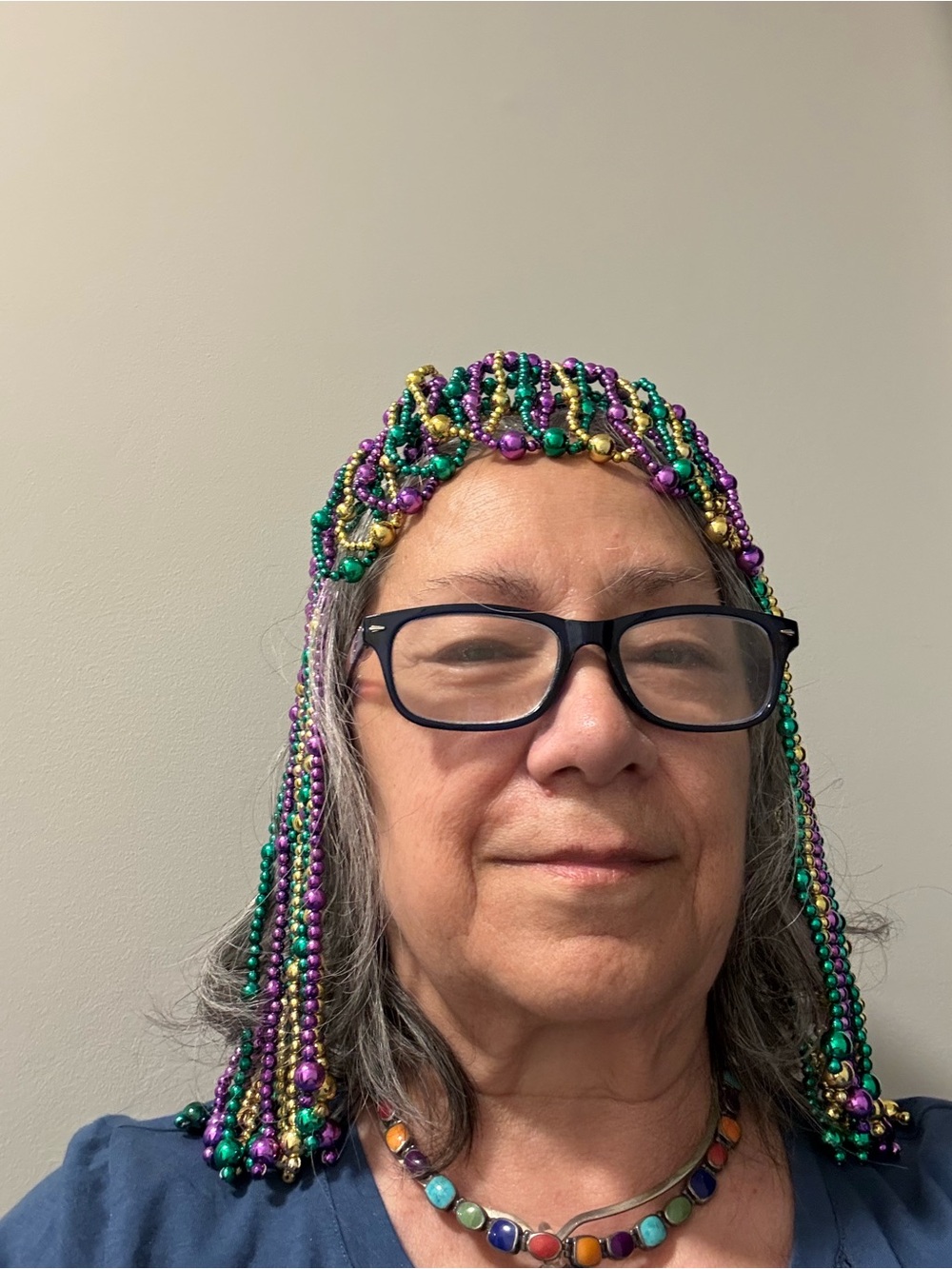 mine Beaded Necklace & Headpiece in Green, Purple & Gold